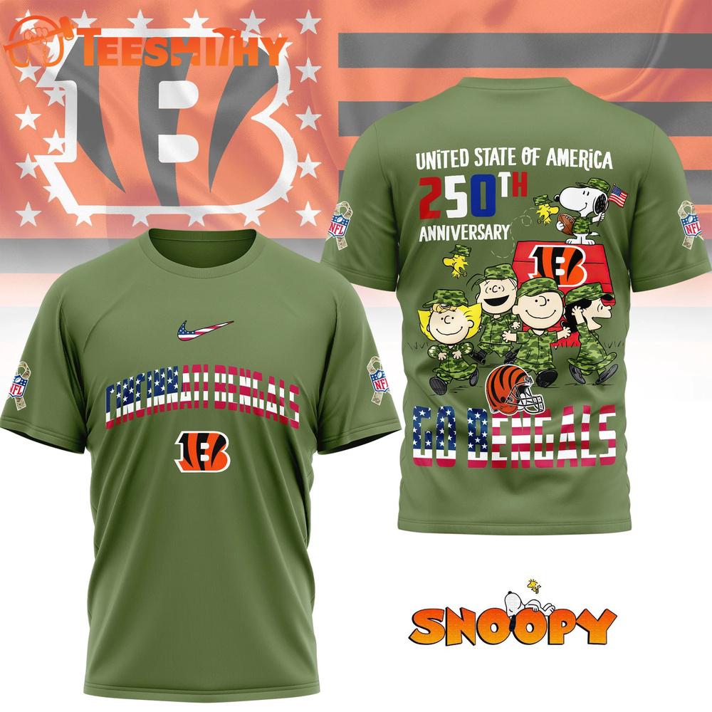 Cincinnati Bengals NFL Snoopy Peanuts Freedom 250th of America 3D T Shirt