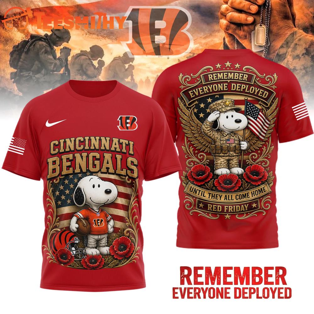 Cincinnati Bengals NFL Snoopy Remember Everyone Deployed 3D Shirt