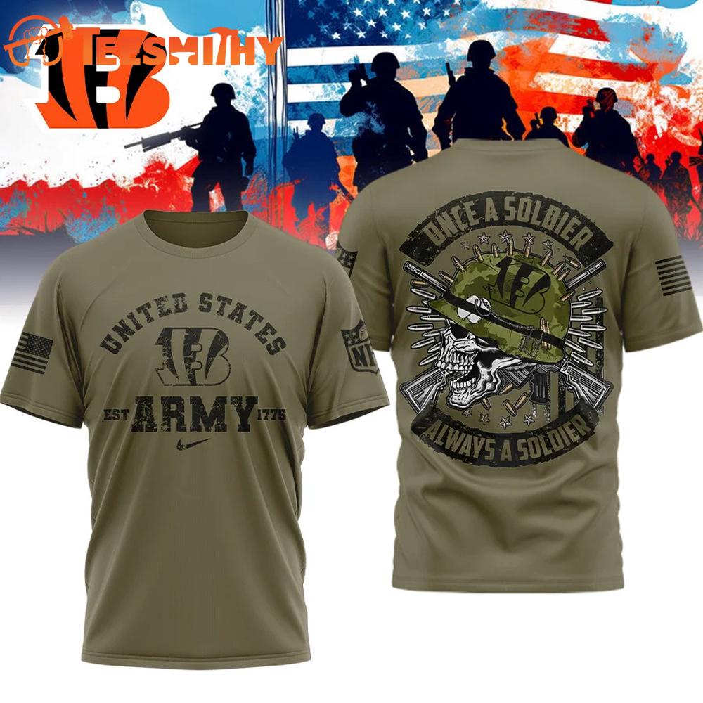 Cincinnati Bengals NFL US Army Once A Soldier Always A Soldier 3D Shirt