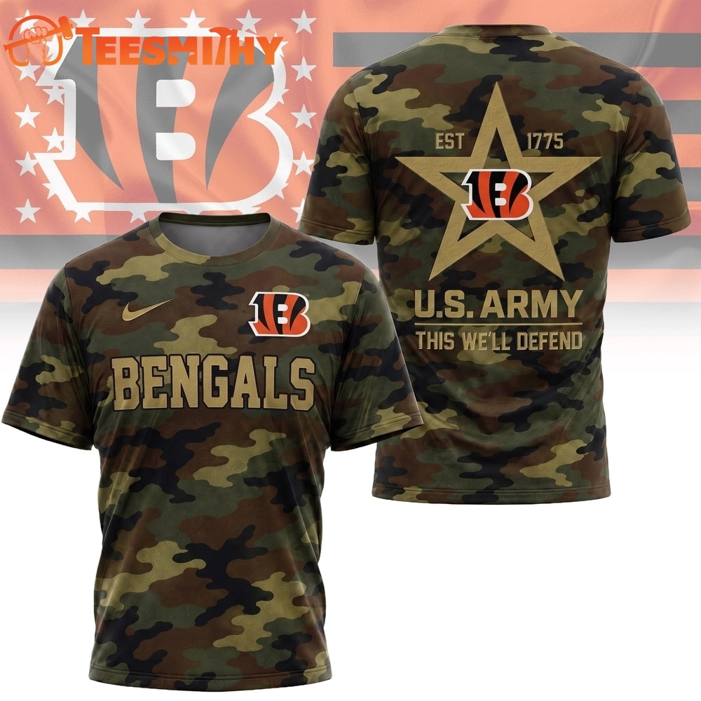 Cincinnati Bengals NFL Veterans US Army Camo New Design 3D Shirt