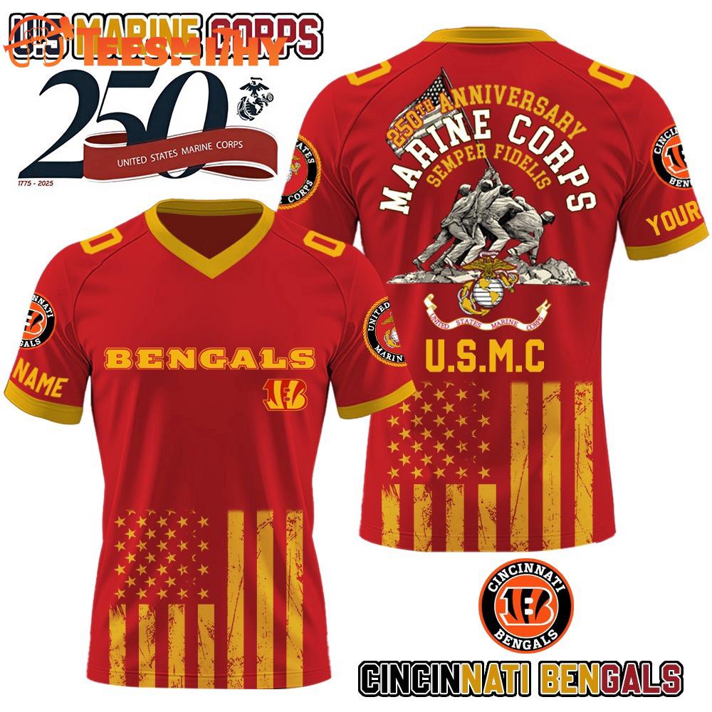 Cincinnati Bengals x U.S Marine Corps 250th Birthday Special Edition Custom Football Jersey