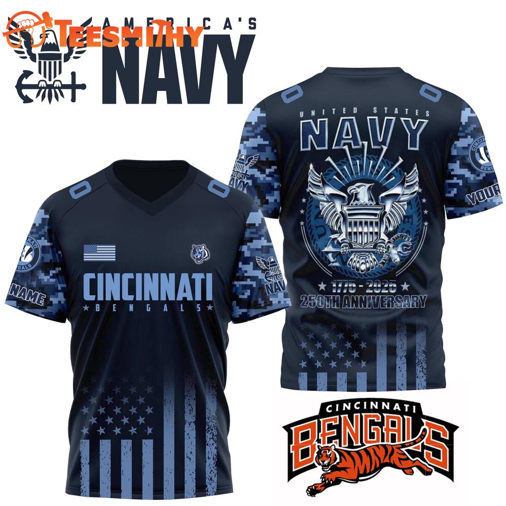 Cincinnati Bengals x U.S Navy 250th Birthday Celebration Special Edition Custom Football Jersey