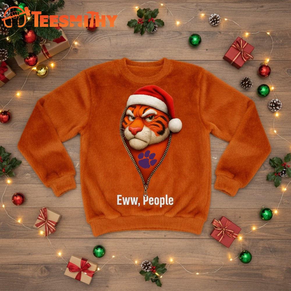 Clemson Tigers 2025 NCAA Mascot Eww People Christmas Ugly Sweater Clemson Tigers 2025 NCAA Mascot Eww People Christmas Ugly Sweater