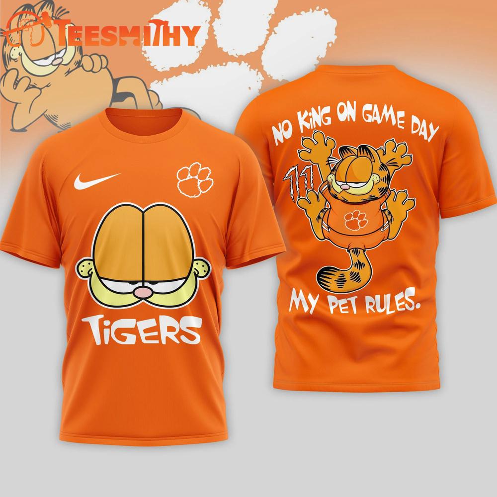 Clemson Tigers Garfield NCAA No King On Game Day 3D T Shirt