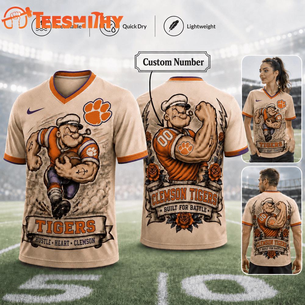 Clemson Tigers NCAA Popeye Vintage Tattoo Football Jersey