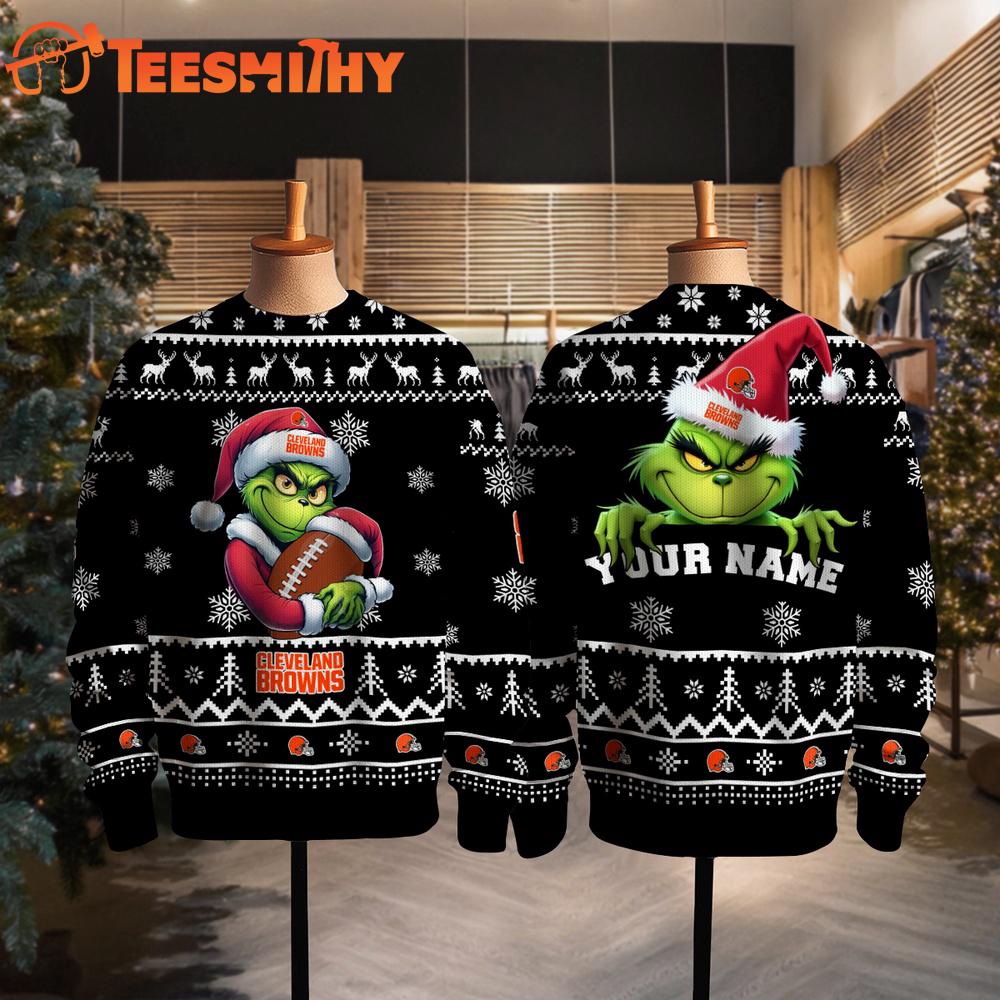 Cleveland Browns 2025 NFL Grinch Football Personalized Ugly Christmas Sweater