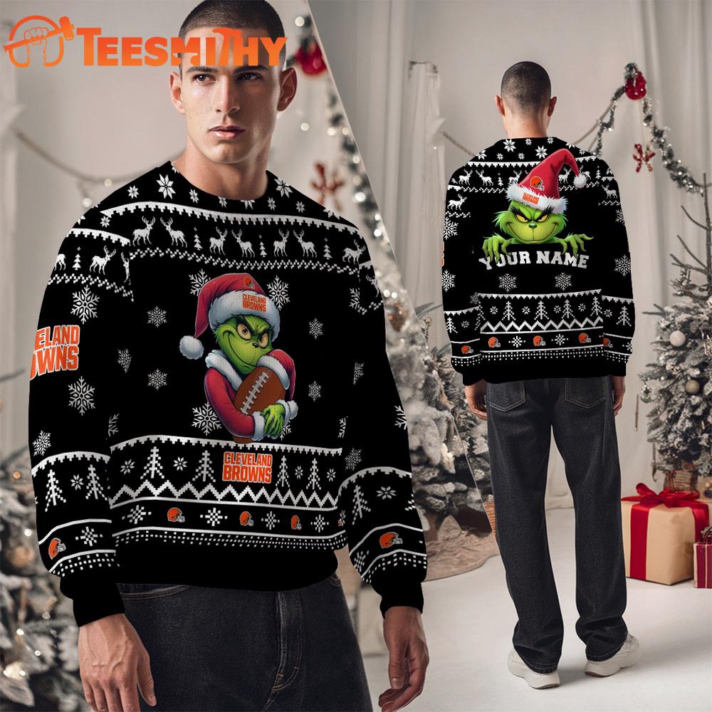 Cleveland Browns 2025 NFL Grinch Football Personalized Ugly Christmas Sweater