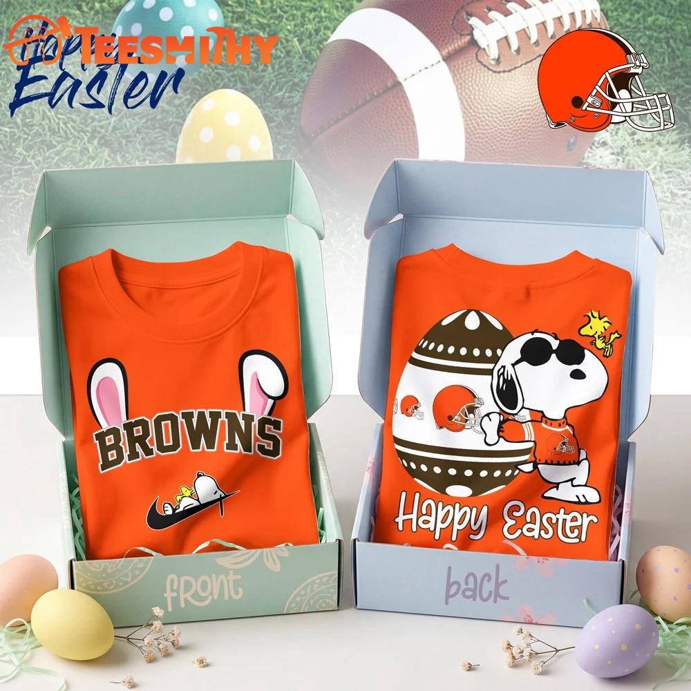 Cleveland Browns 2026 NFL Happy Snoopy Easter All Over Print Shirt