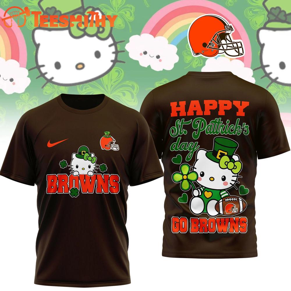 Cleveland Browns 2026 NFL Hello Kitty St. Pattrick's Day Special New 3D Shirt