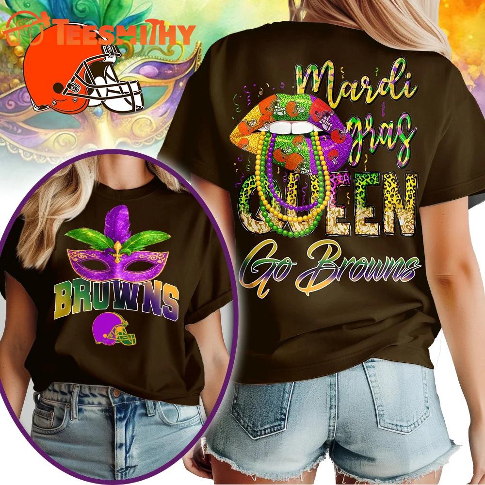 Cleveland Browns 2026 NFL Mardi Gras Queen Unisex All Over Print Shirt