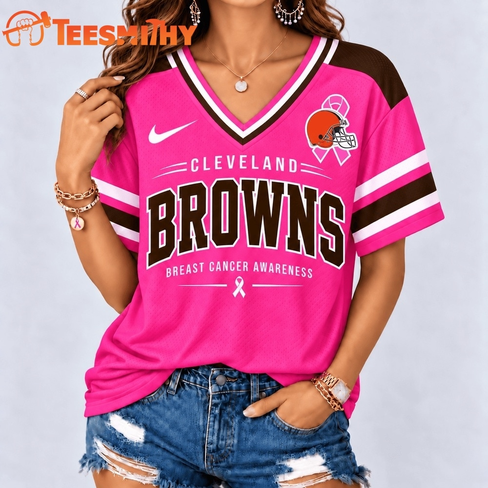 Cleveland Browns 2026 NFL Pink Breast Cancer Awareness V neck T Shirt