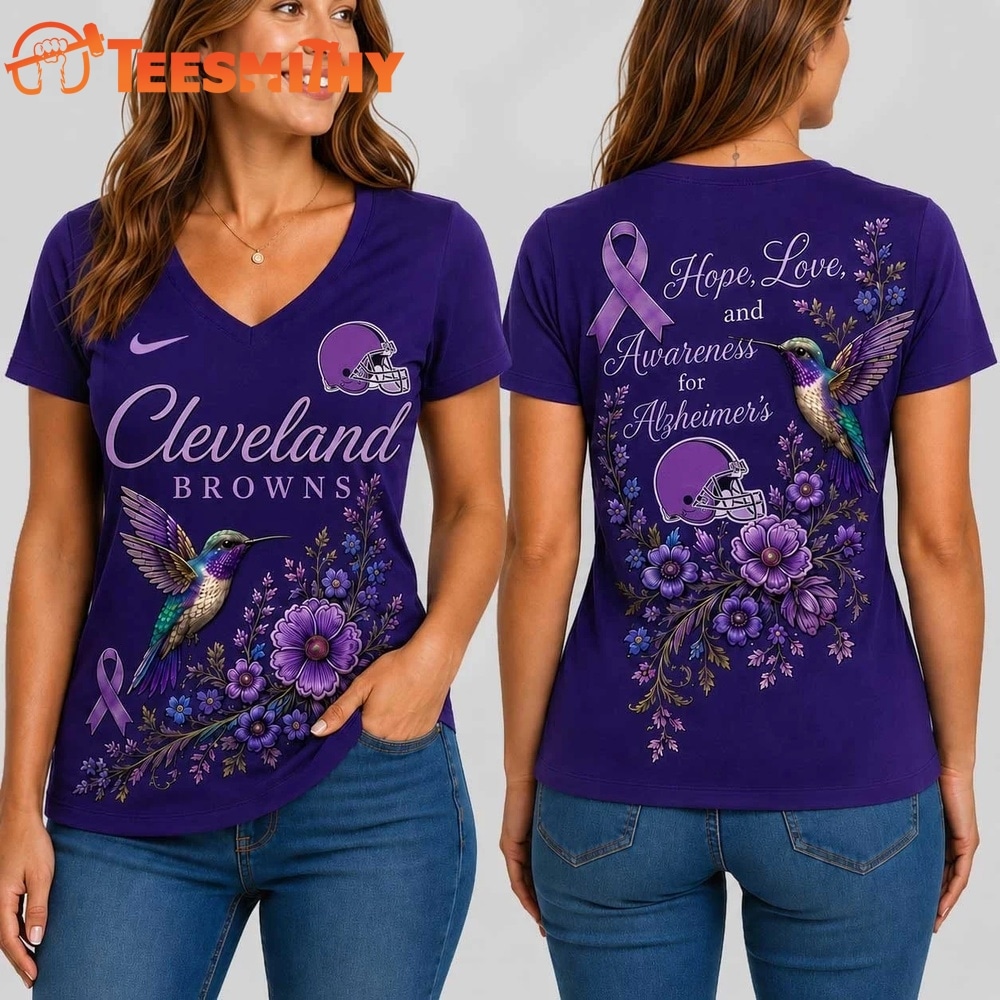 Cleveland Browns NFL Alzheimer’s Awareness Month V neck T Shirt