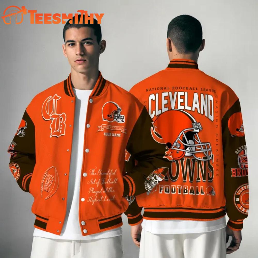 Cleveland Browns NFL Chasing Greatness Personalized Varsity Jacket