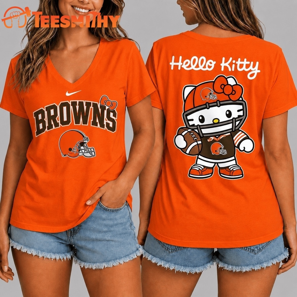 Cleveland Browns NFL Hello Kitty Football V Neck T Shirt