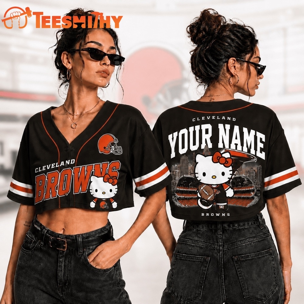 Cleveland Browns NFL Hello Kitty Personalized Crop Top Baseball Jersey
