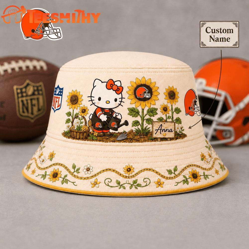 Cleveland Browns NFL Hello Kitty Sunflower Garden Bucket Hat