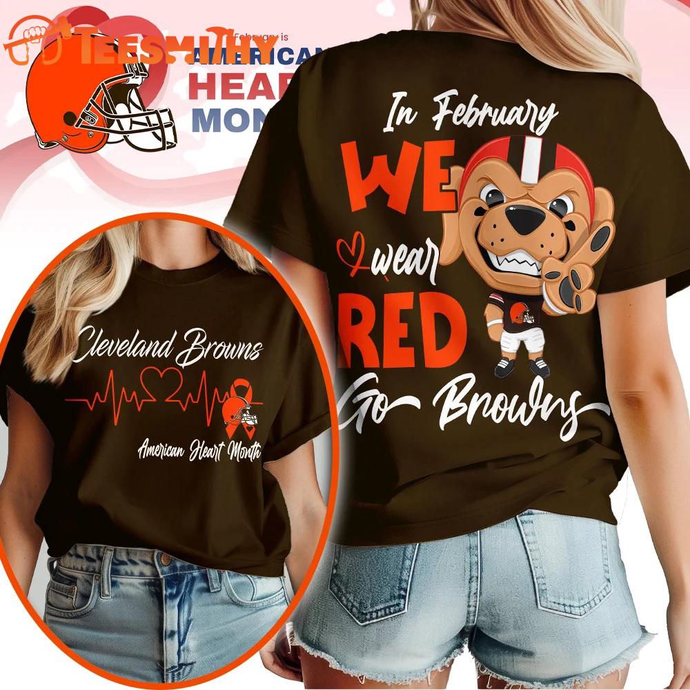 Cleveland Browns NFL Mascot American Heart Month Unisex 3D Shirt