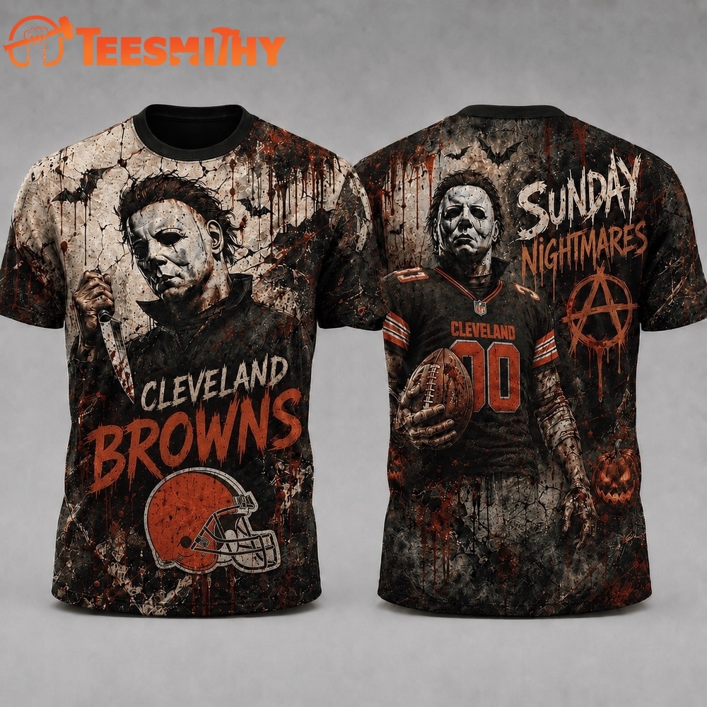 Cleveland Browns NFL Michael Myers Sunday Nightmares Horror Halloween 3D T Shirt