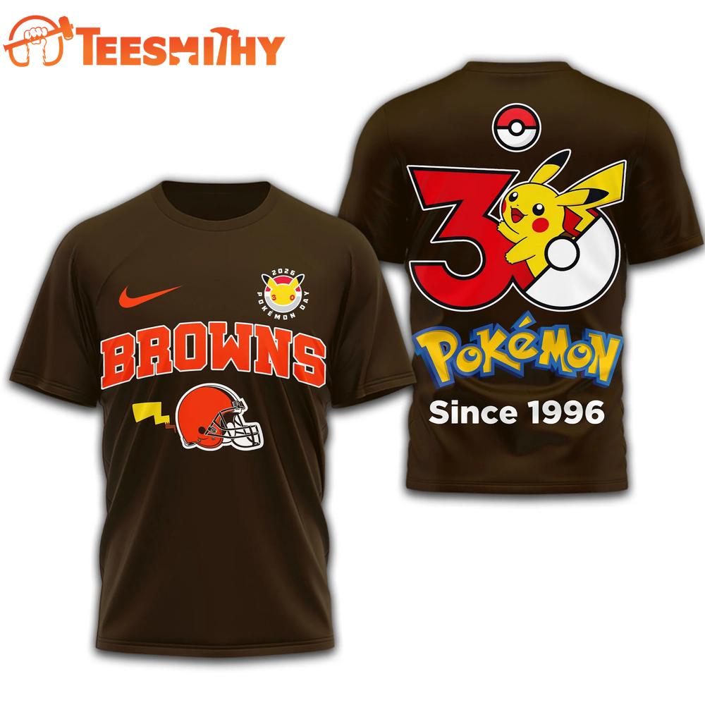 Cleveland Browns NFL Pokemon 30th Anniversary 3D T Shirt