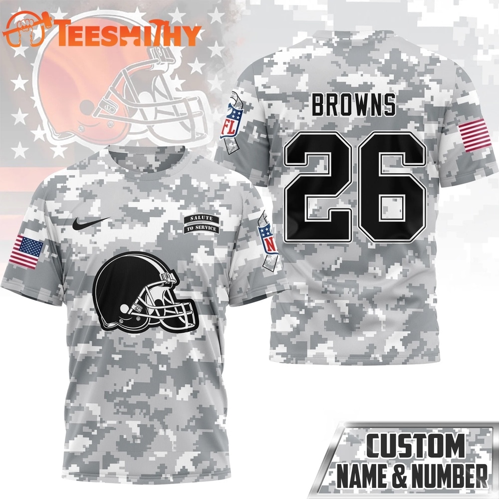 Cleveland Browns NFL Salute to Service Custom Name & Number Camo 3D Shirt