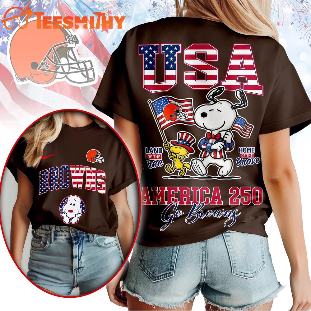 Cleveland Browns NFL Snoopy America 250 Years Anniversary 3D T Shirt