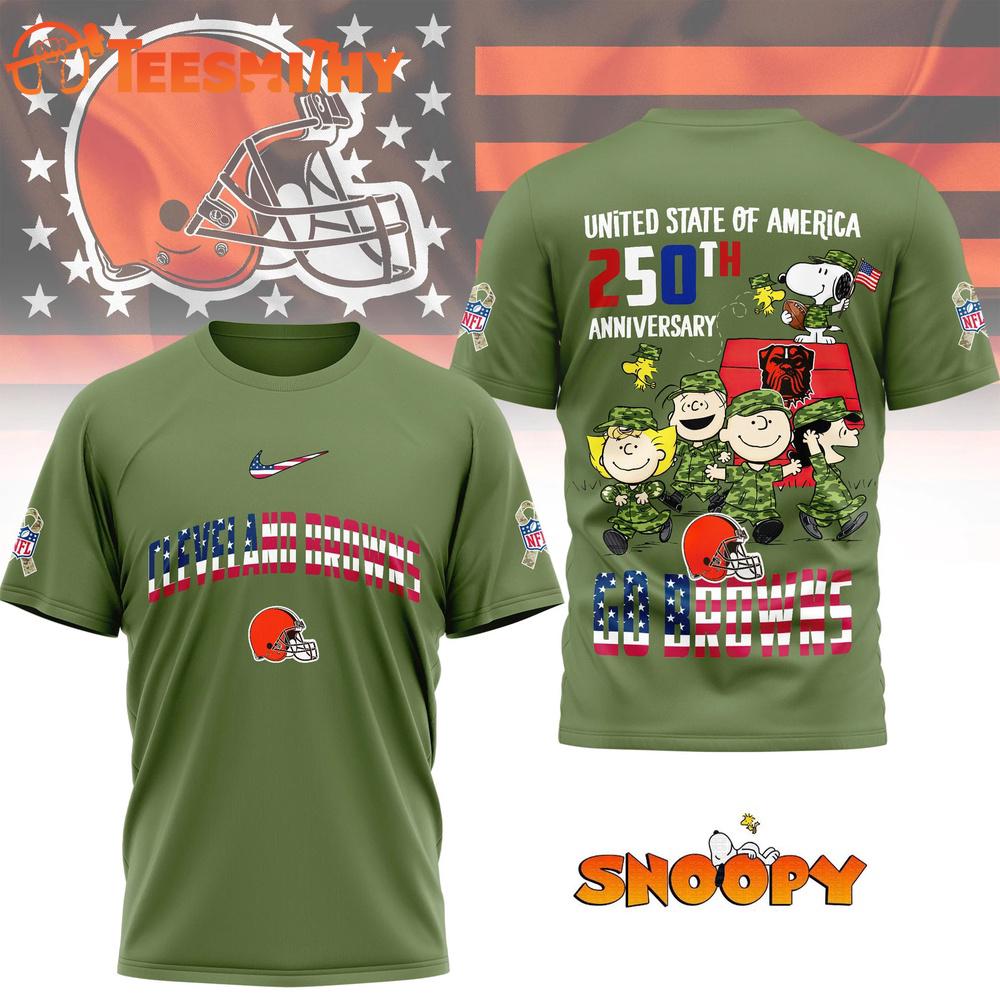 Cleveland Browns NFL Snoopy Peanuts Freedom 250th of America 3D T Shirt