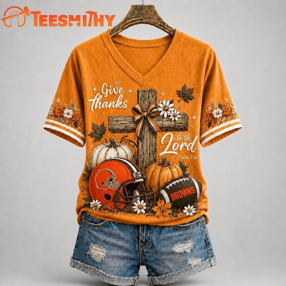 Cleveland Browns NFL Thanksgiving Faith And Football V Neck T Shirt