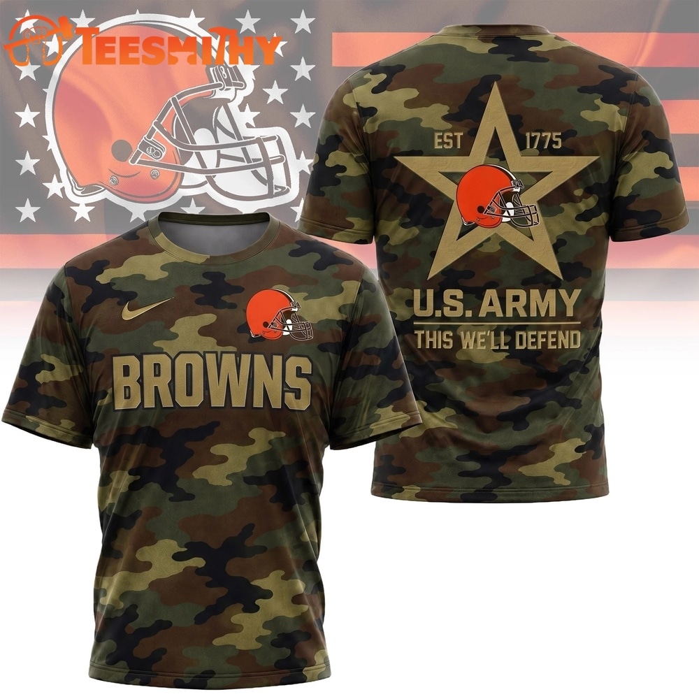 Cleveland Browns NFL Veterans US Army Camo New Design 3D Shirt