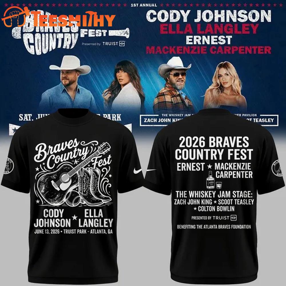 Cody Johnson x Ella Langley x Atlanta Braves 2026 Country Fest Limited Edition Black T Shirt