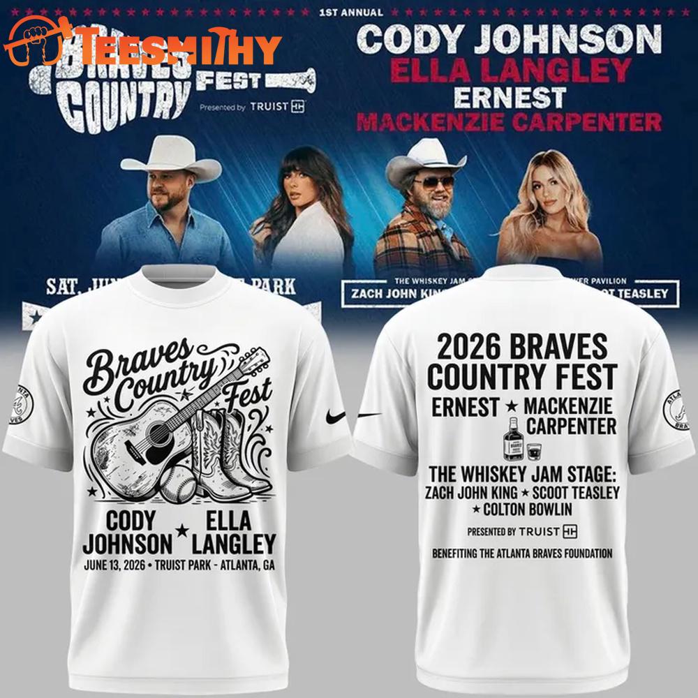 Cody Johnson x Ella Langley x Atlanta Braves 2026 Country Fest Limited Edition White T Shirt