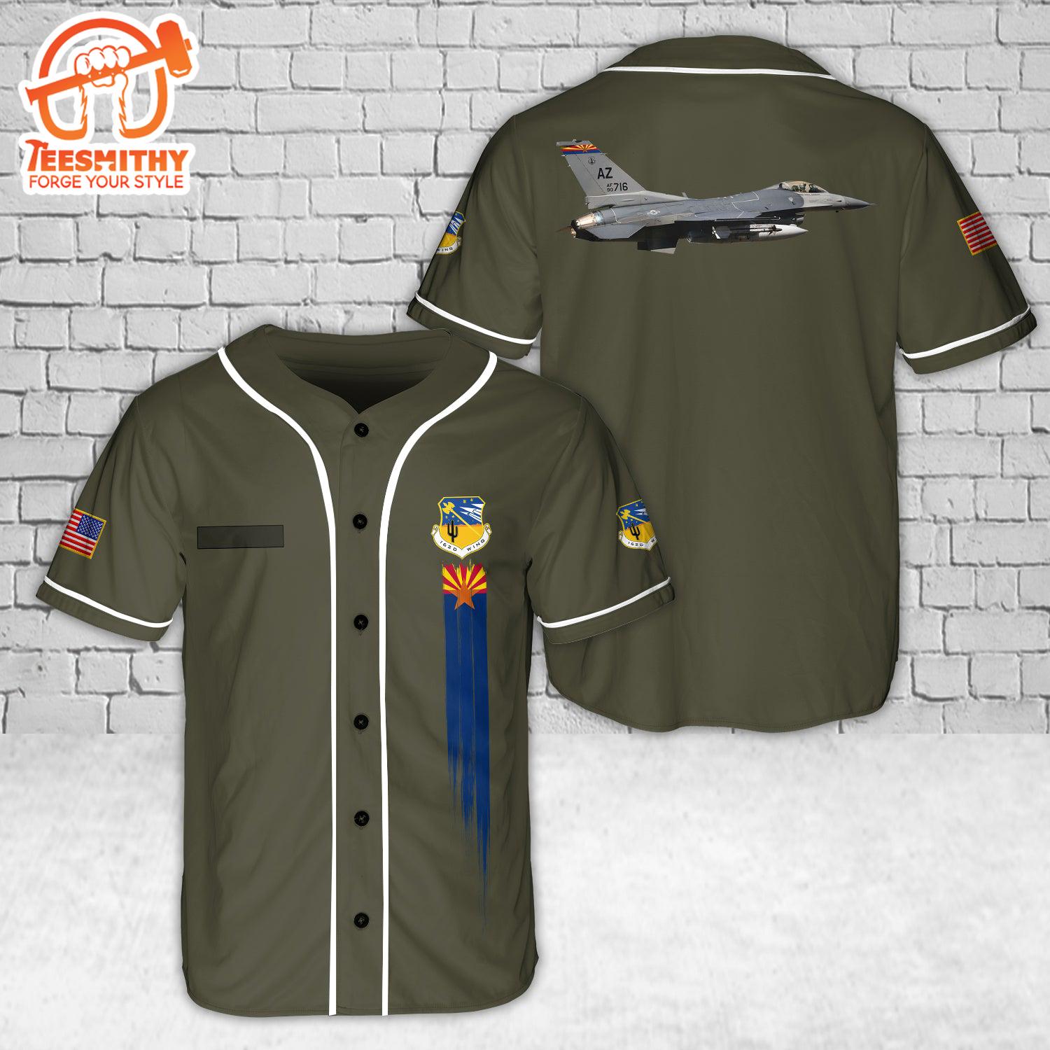 Custom Name Arizona Air National Guard 162nd Wing F-16 Fighting Falcon Baseball Jersey Custom Name Arizona Air National Guard 162nd Wing F-16 Fighting Falcon Baseball Jersey