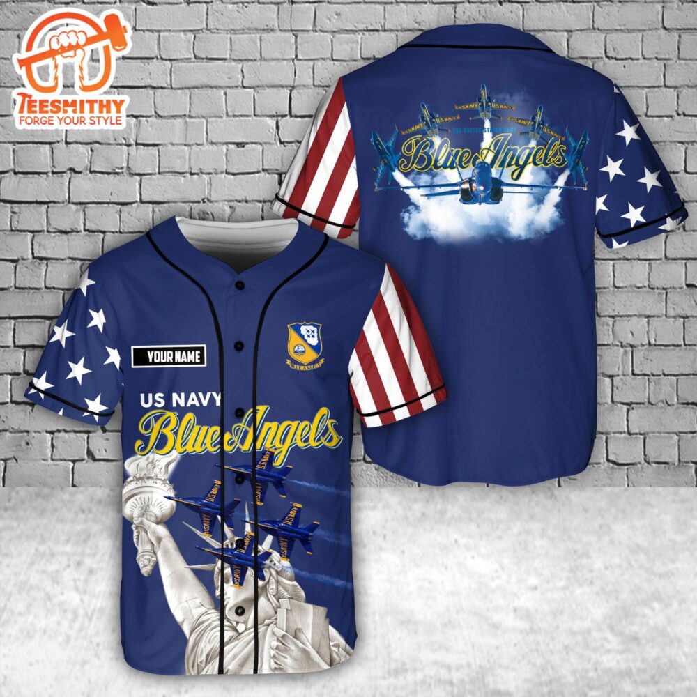 Custom Name US Navy Blue Angels, 4th Of July Baseball Jersey