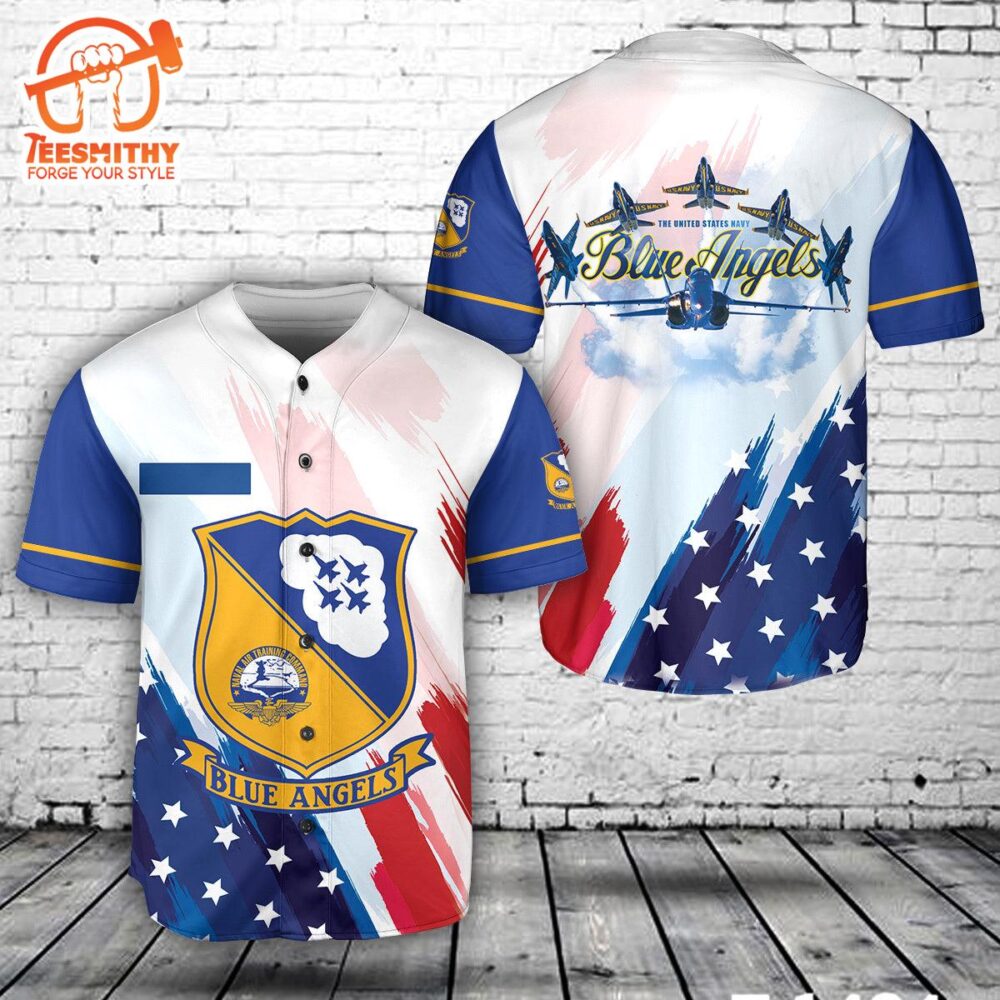 Custom Name US Navy Blue Angles American Flag 4th Of July Baseball Jersey