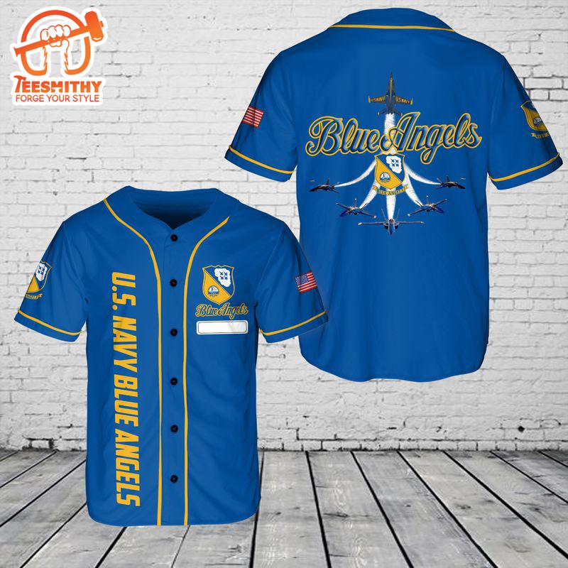 Custom Name US Navy Blue Angles AOP Baseball Jersey