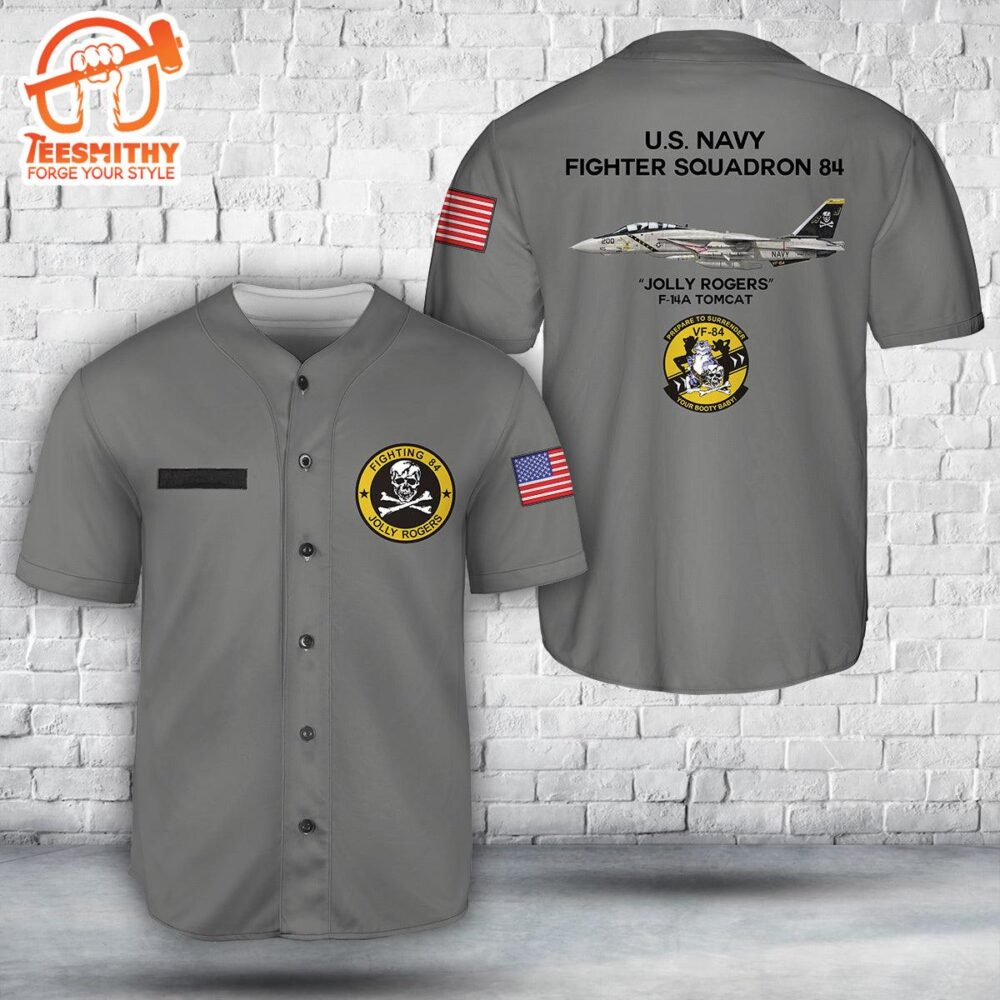 Custom Name US Navy F-14A Tomcat Of VF-84 Jolly Rogers Baseball Jersey