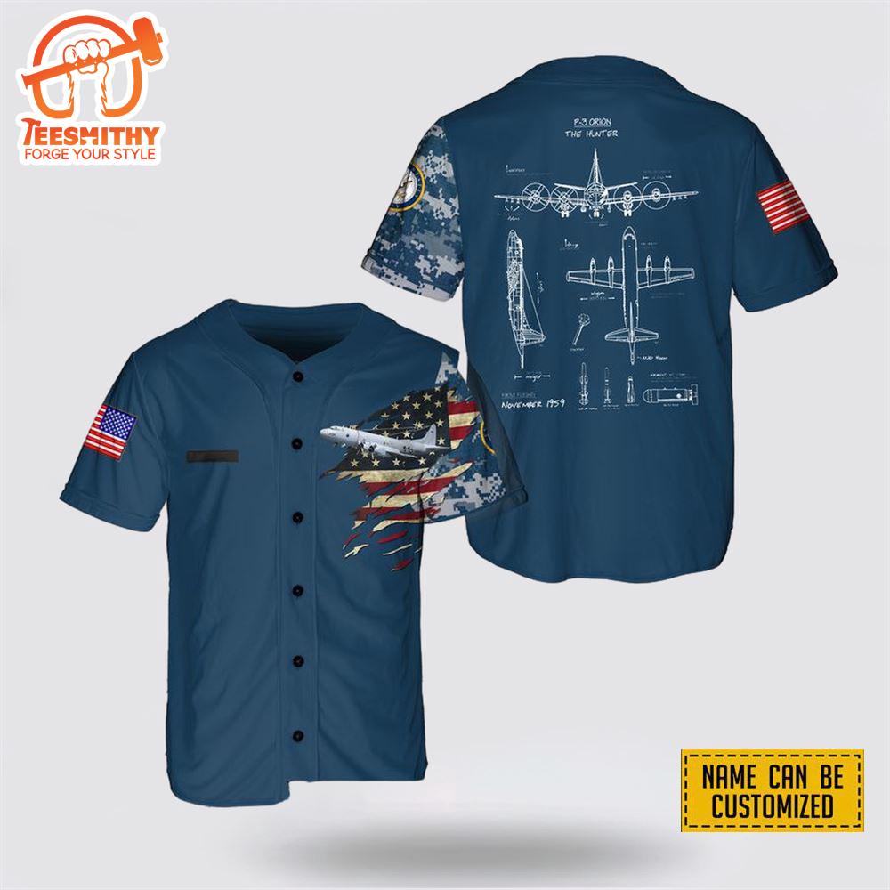 Custom Name US Navy Lockheed P-3 Orion Baseball Jersey