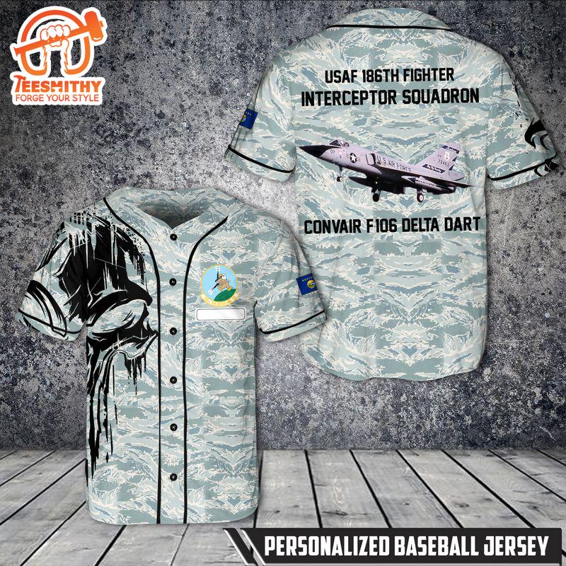 Custom Name USAF Convair F-106 Delta Dart 186th Fighter Interceptor Squadron Montana Air National Guard Baseball Jersey