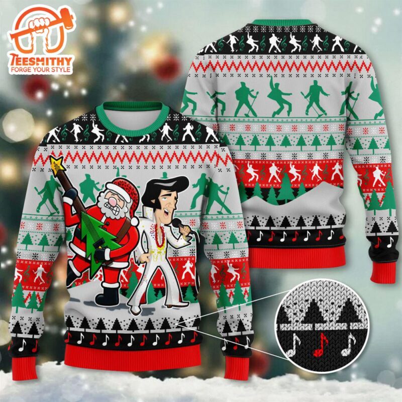 Customspig Ugly Christmas Sweater Elvis Presley With Santa 3D Apparel
