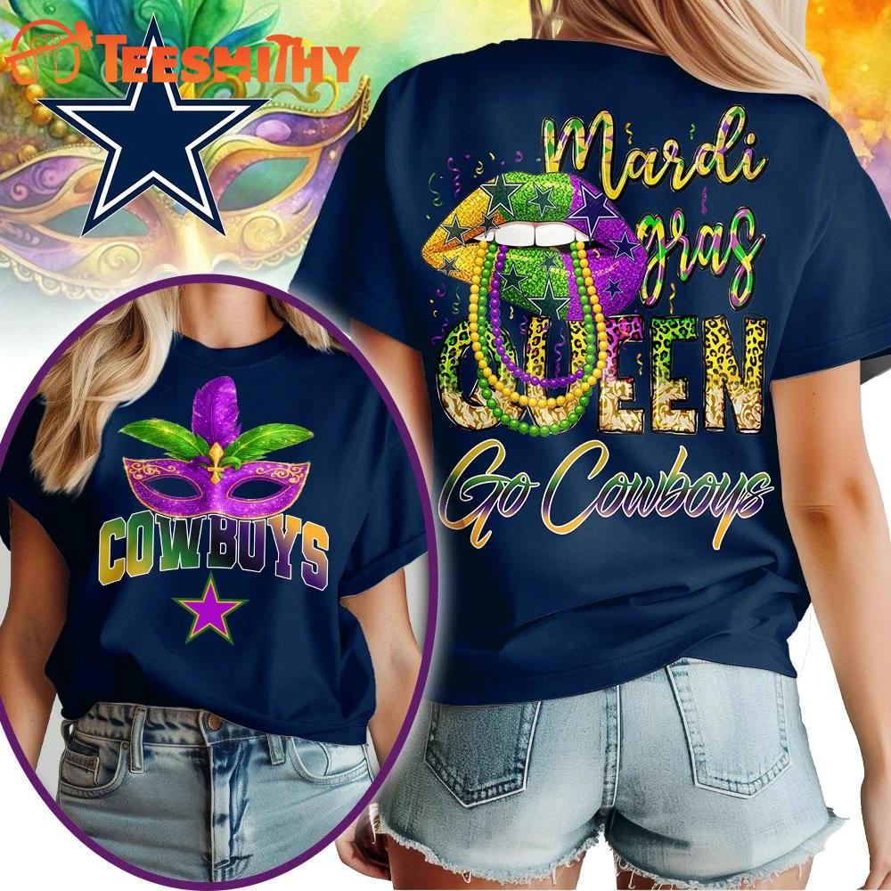Dallas Cowboys 2026 NFL Mardi Gras Queen Unisex All Over Print Shirt