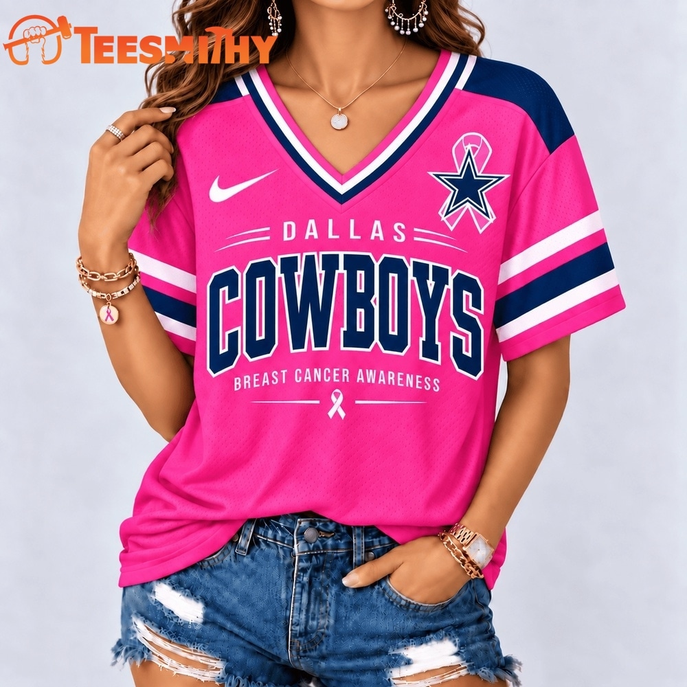 Dallas Cowboys 2026 NFL Pink Breast Cancer Awareness V neck T Shirt