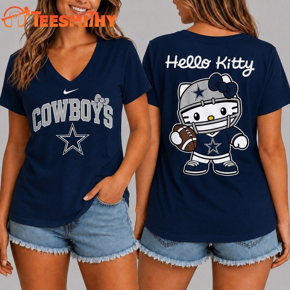 Dallas Cowboys NFL Hello Kitty Football V Neck T Shirt