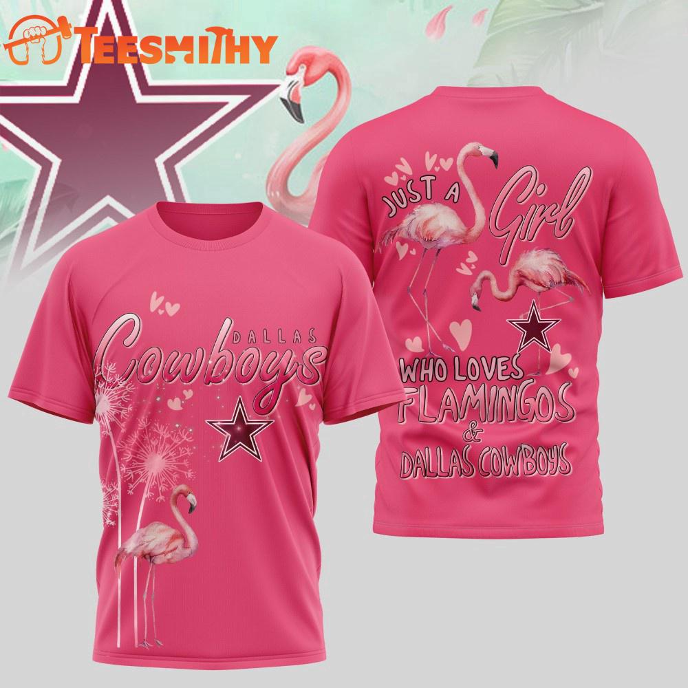 Dallas Cowboys NFL Just a Girl Who Loves Flamingo 3D Shirt