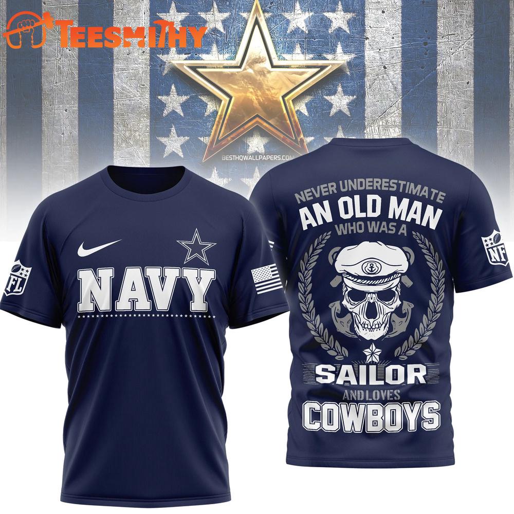 Dallas Cowboys NFL Navy Veteran All Over Print Shirt