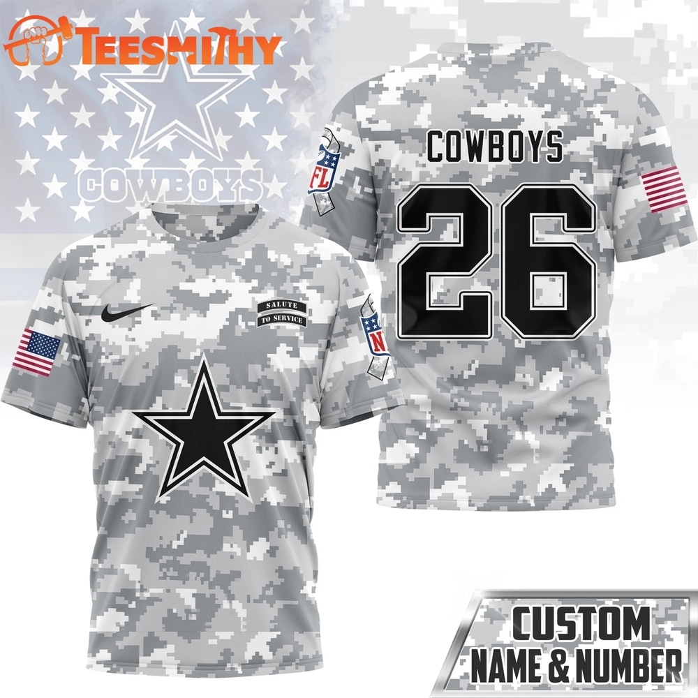 Dallas Cowboys NFL Salute to Service Custom Name & Number Camo 3D Shirt