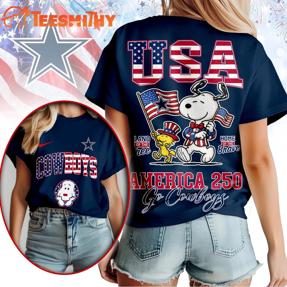 Dallas Cowboys NFL Snoopy America 250 Years Anniversary 3D T Shirt