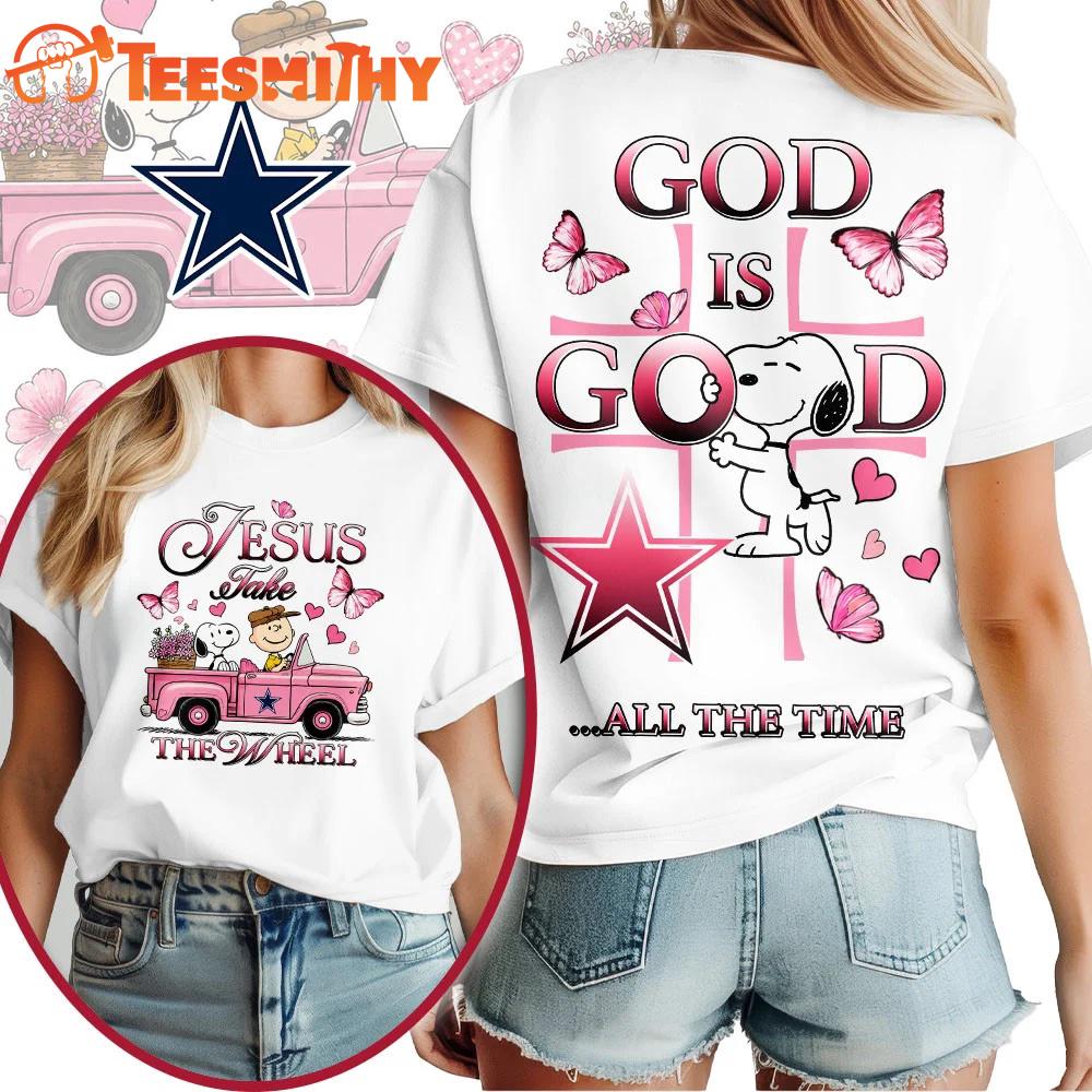 Dallas Cowboys NFL Snoopy Jesus Take The Wheel God Is Good 3D Shirt