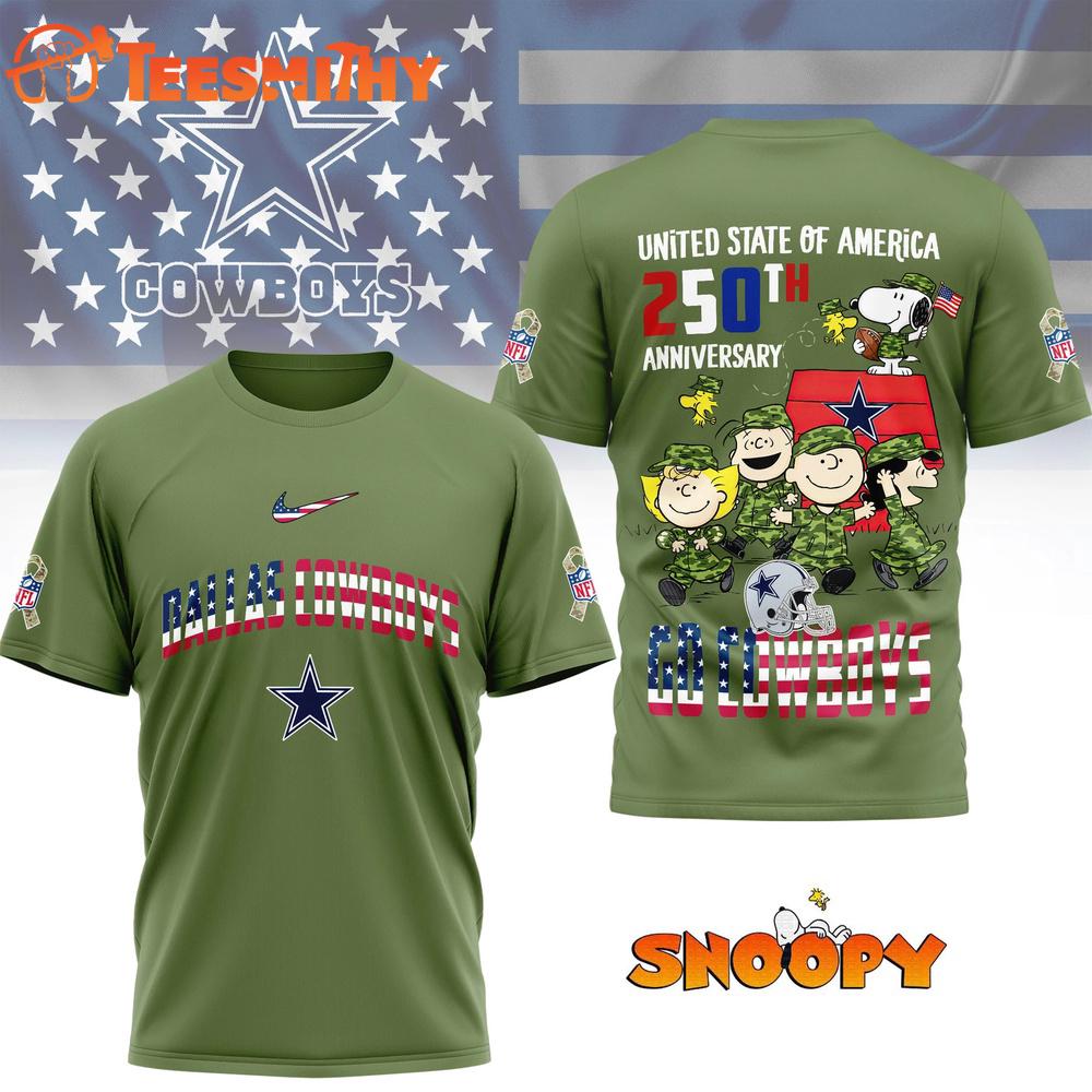 Dallas Cowboys NFL Snoopy Peanuts Freedom 250th of America 3D T Shirt