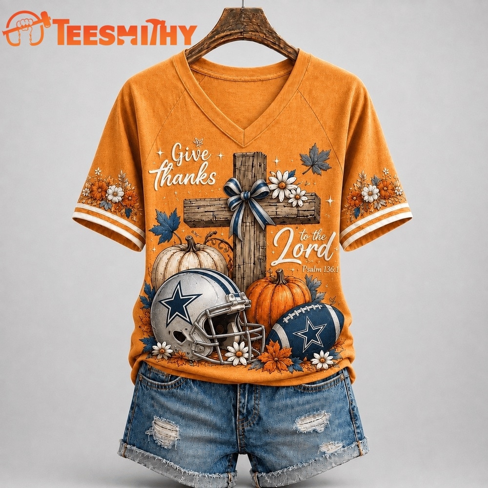 Dallas Cowboys NFL Thanksgiving Faith And Football V Neck T Shirt