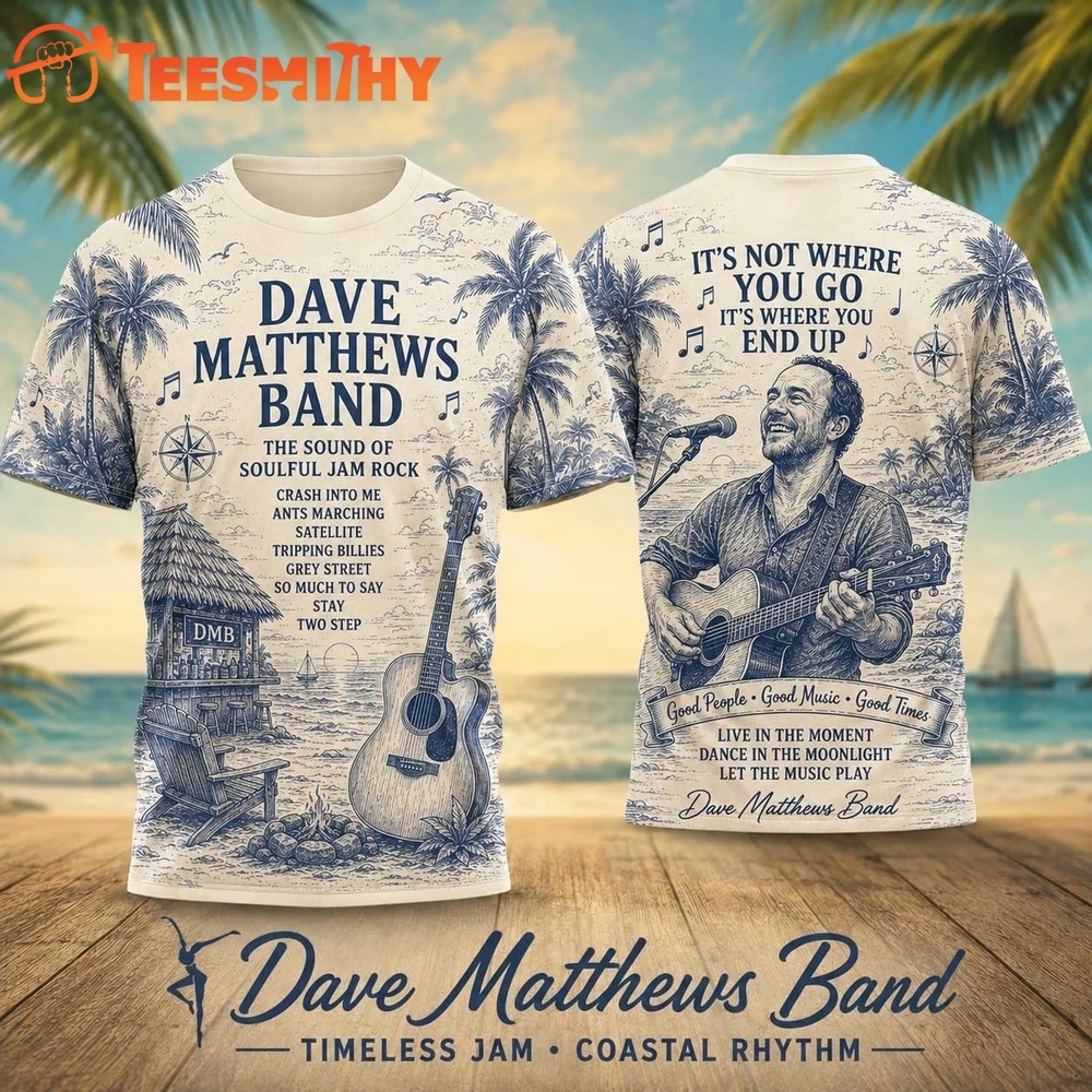 Dave Matthews Band Coastal Palm Vintage Guitar 3D Shirt 1 Dave Matthews Band Coastal Palm Vintage Guitar 3D Shirt