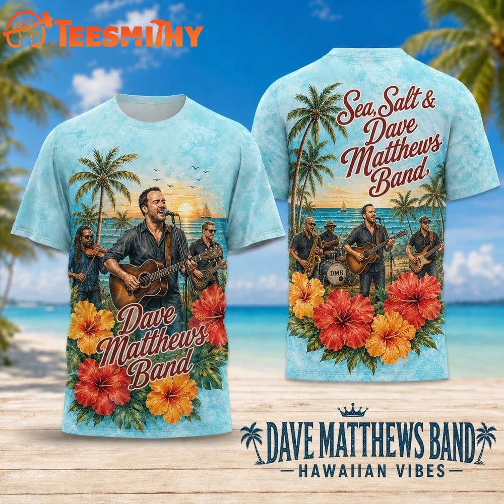 Dave Matthews Band Hawaiian Vibes Sunset Palm and Hibiscus 2026 3D Shirt